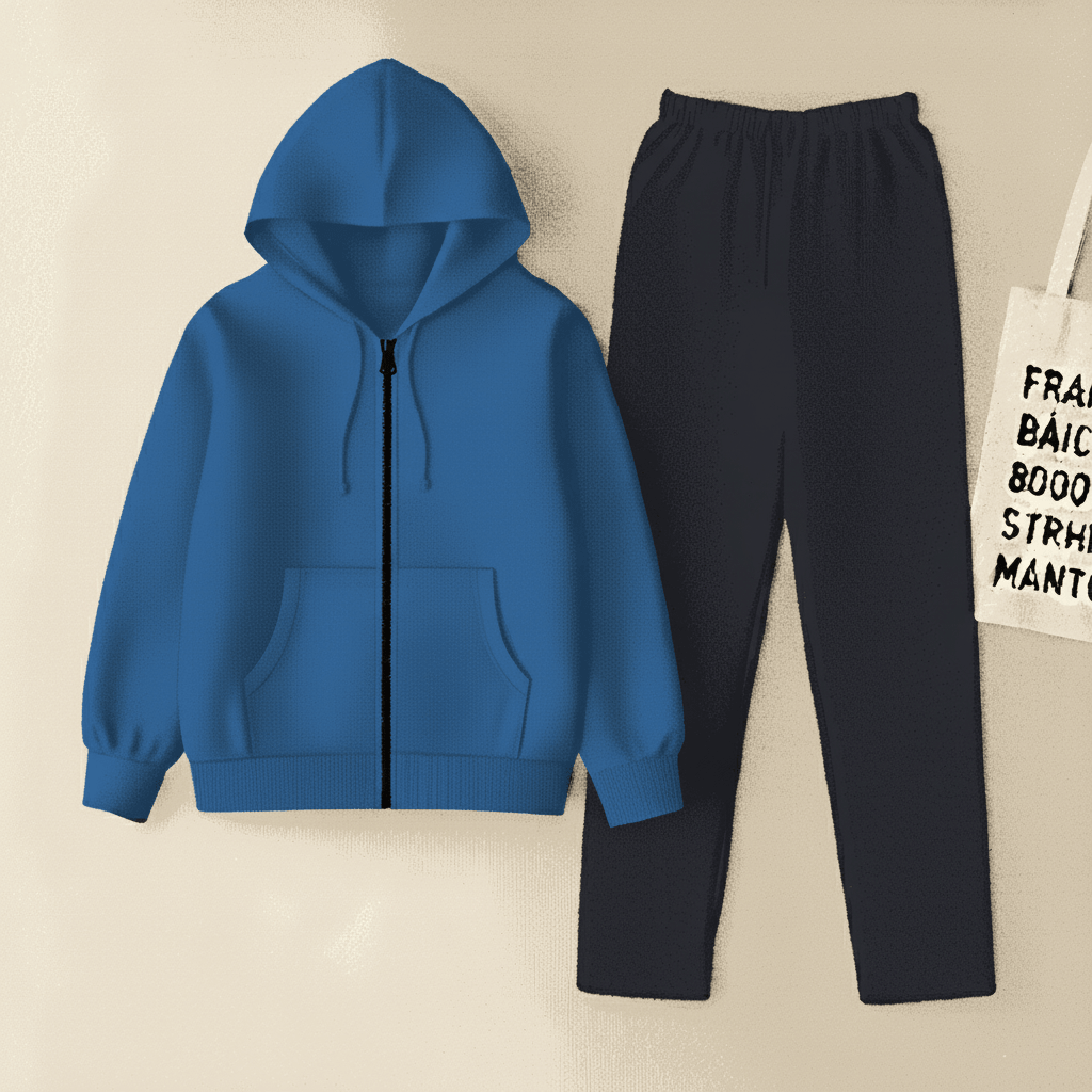 Royal Blue Zipper And Navy Blue Trouser set