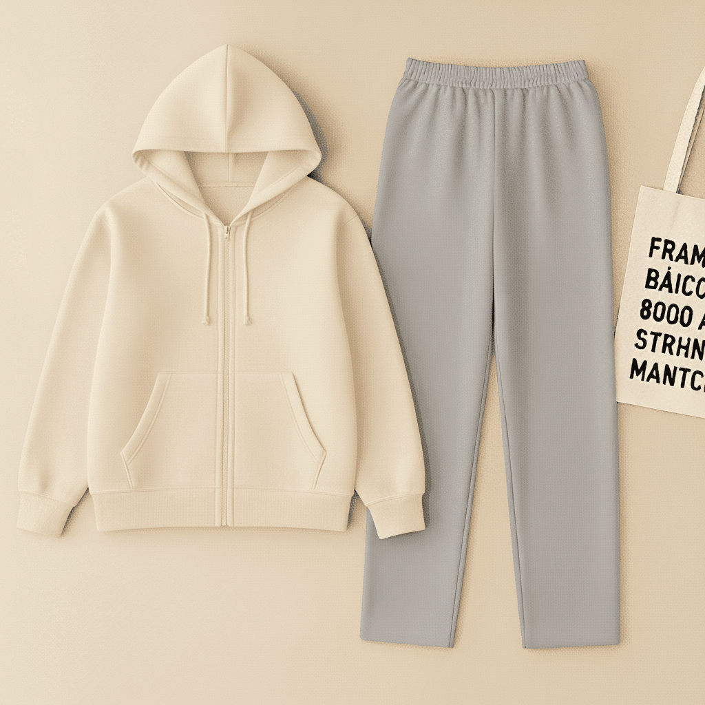 Camel Zipper And Grey Trouser Set