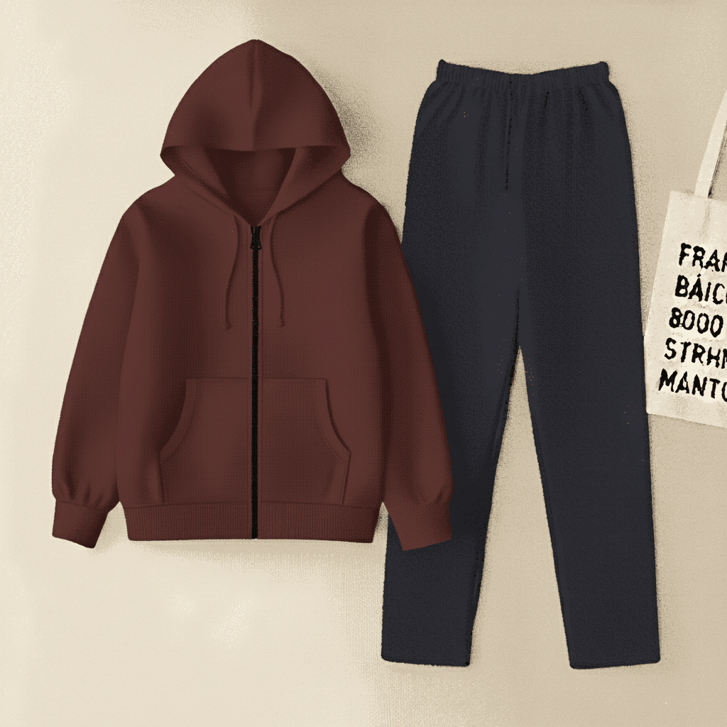 Maroon Zipper And Navy Blue Trouser set