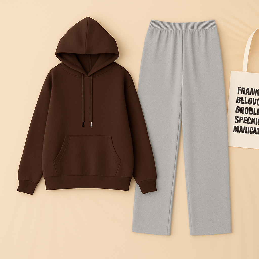 Brown Hoodie & Grey Flapper Trouser