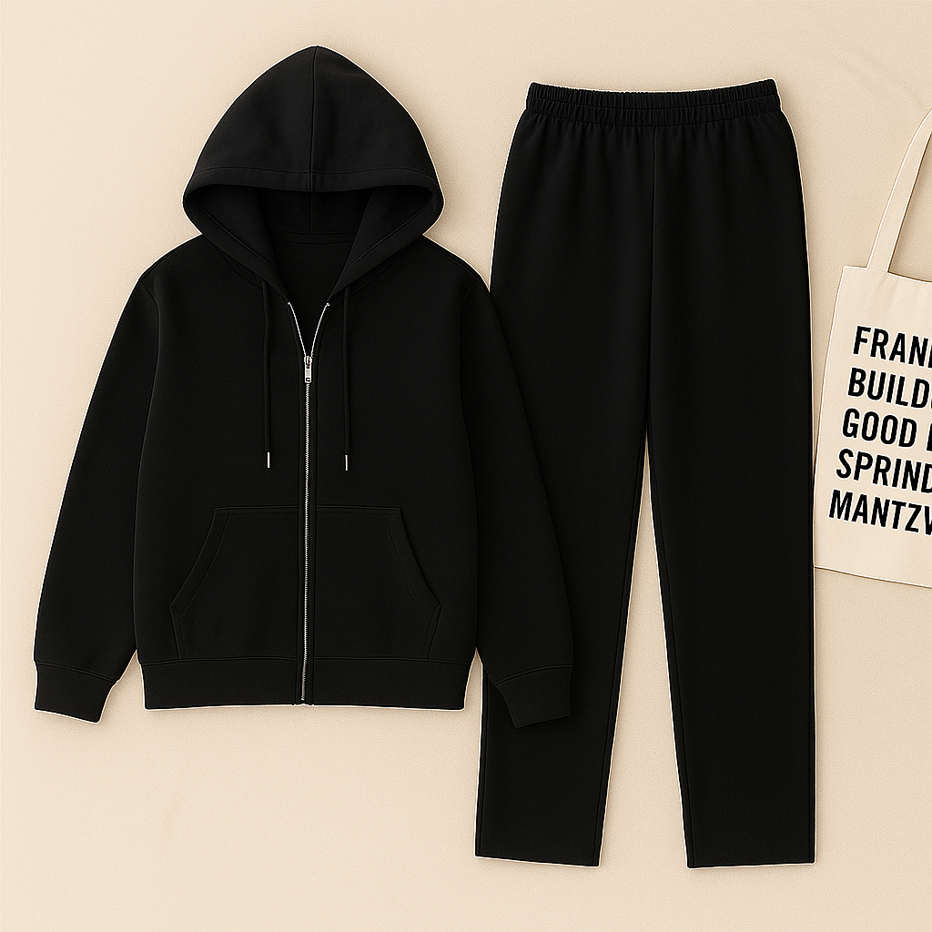 Black Zipper And Black Trouser set