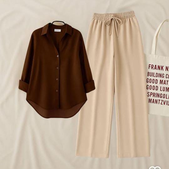 Brown Shirt & Beige Pant Set