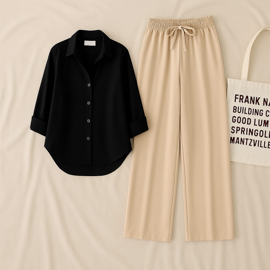 Black Shirt & Beige Pant Set