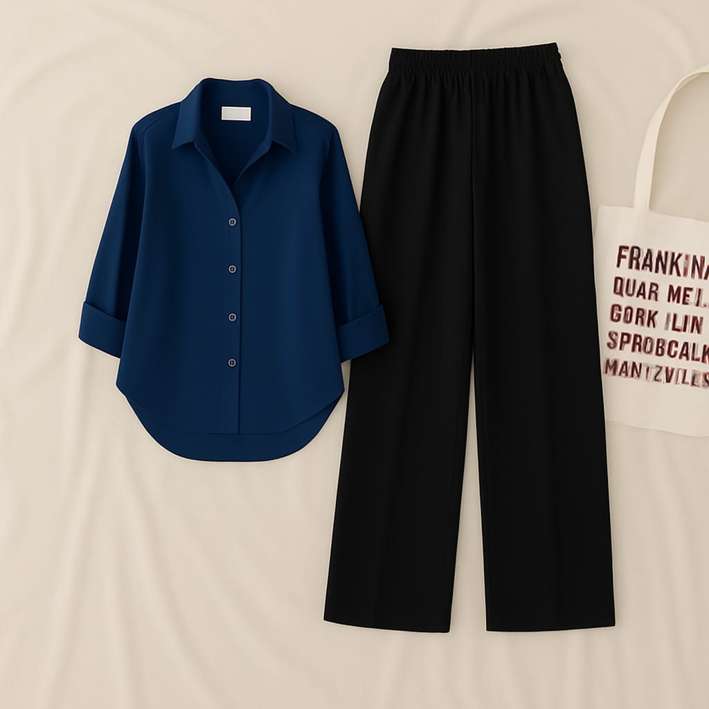 Navy Blue Shirt & Black Pant Set – Complete Ready-to-Wear Outfit