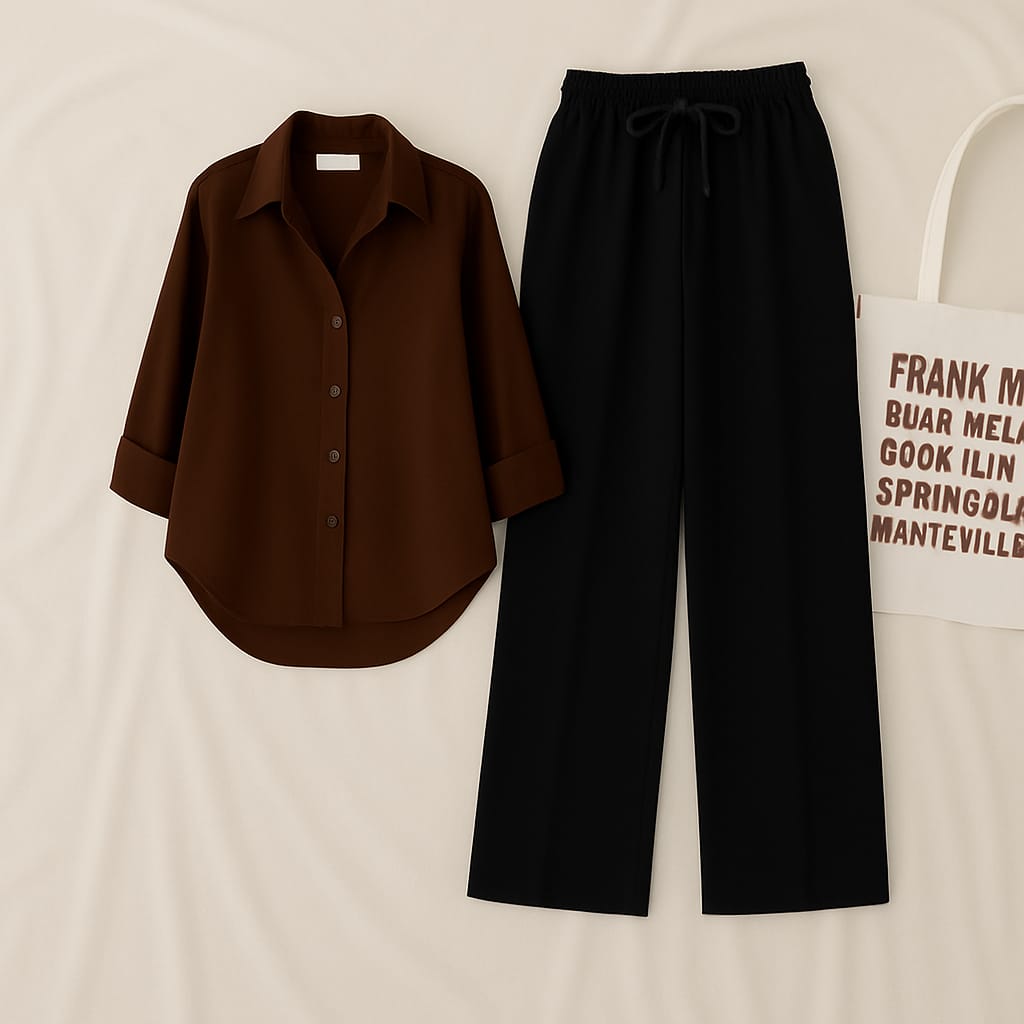 Brown Shirt & Black Pant Set – Complete Ready-to-Wear Outfit