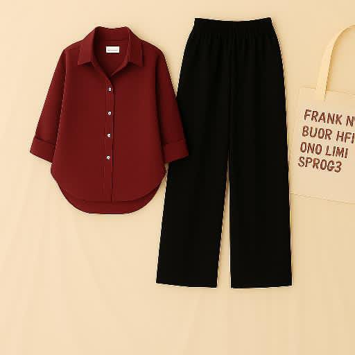 Mahroon Shirt & Black Pant Set