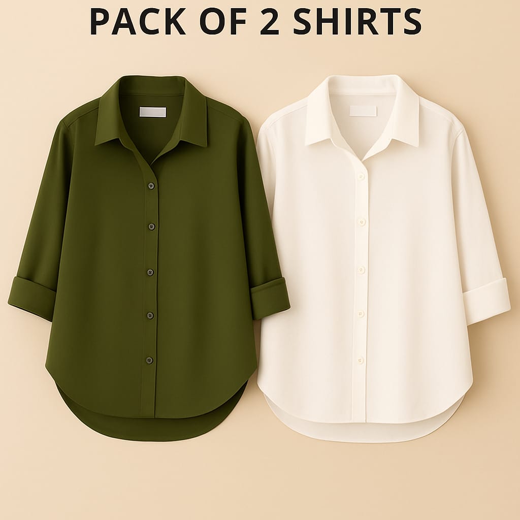 Pack of 2 Premium Casual Shirts – Olive & White
