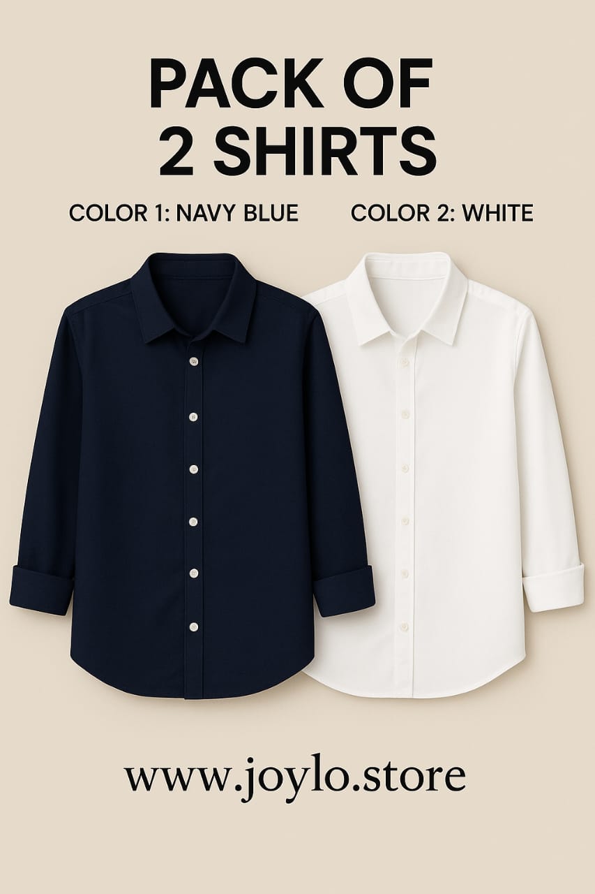 Pack of 2 Premium Casual Shirts – Navy Blue & White
