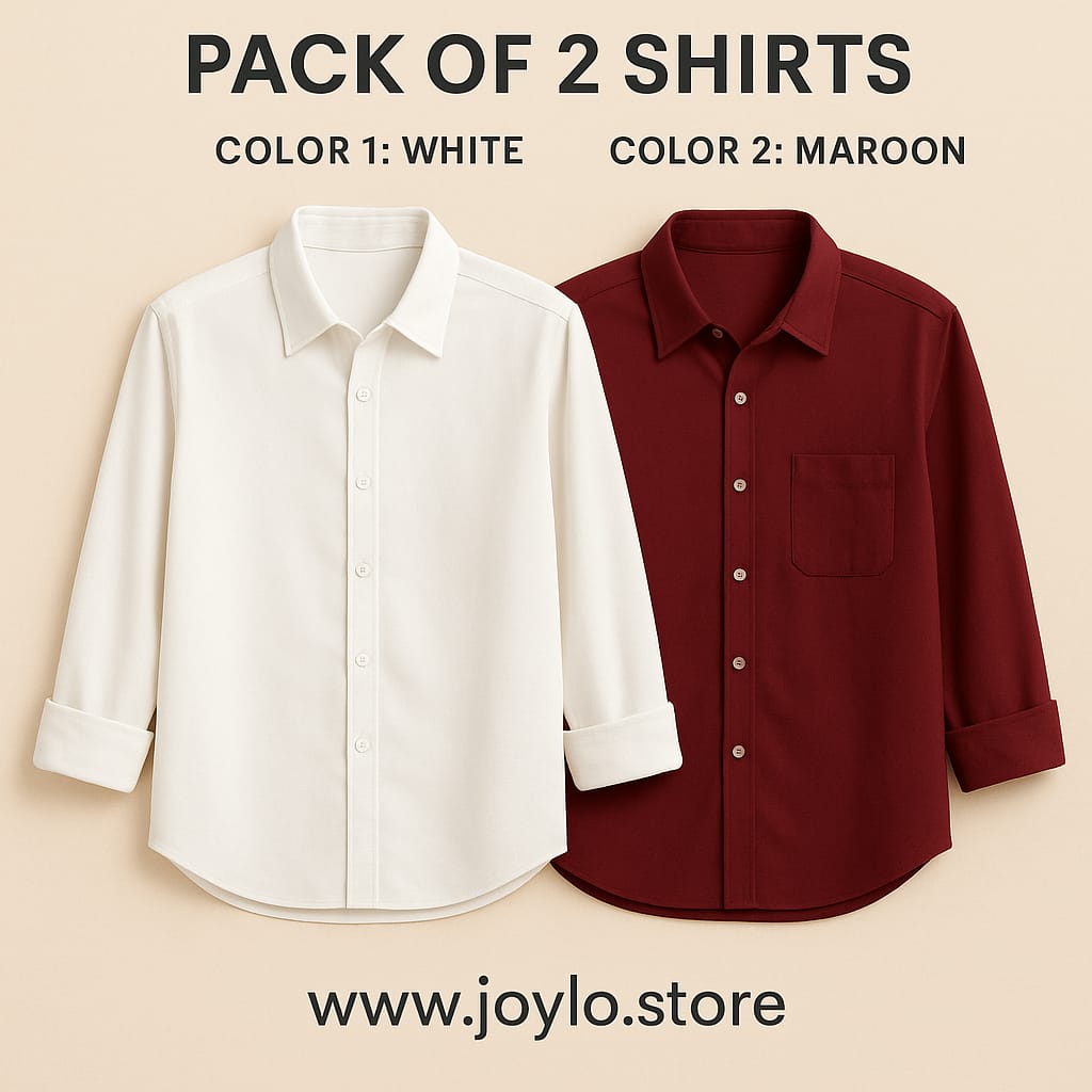 Pack of 2 Premium Casual Shirts – White & Mahron