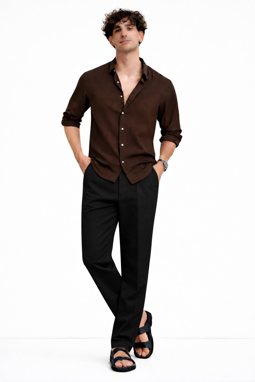 Brown Shirt & Black Pant Set – Complete Ready-to-Wear Outfit