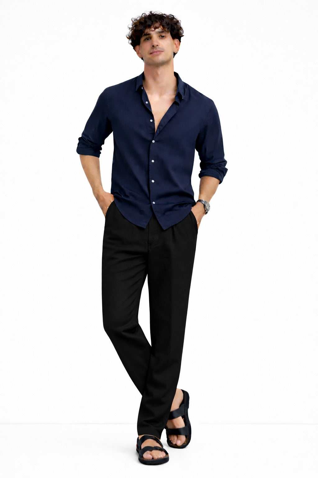 Navy Blue Shirt & Black Pant Set – Complete Ready-to-Wear Outfit