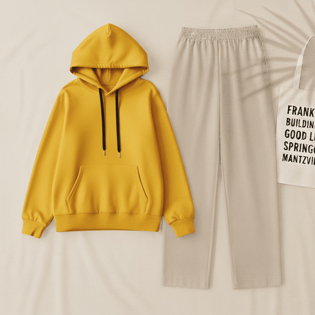 Yellow Hoodie & Beig Flapper Trouser
