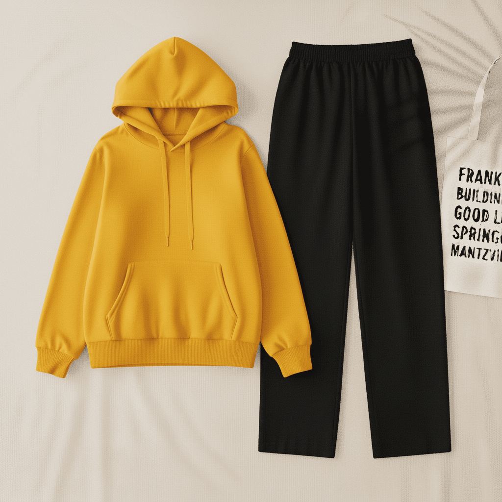 Yellow Hoodie & Black Flapper Trouser