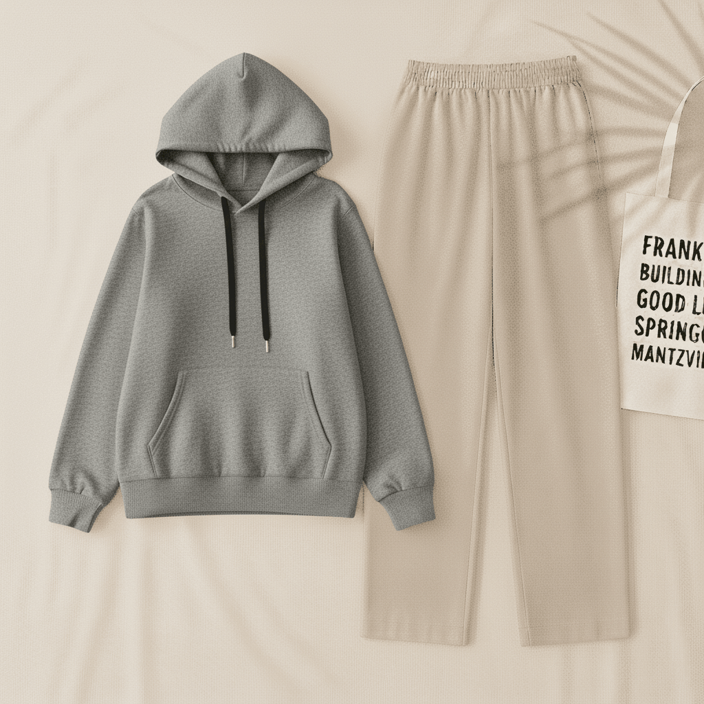 Gray Hoodie & Beig Flapper Trouser